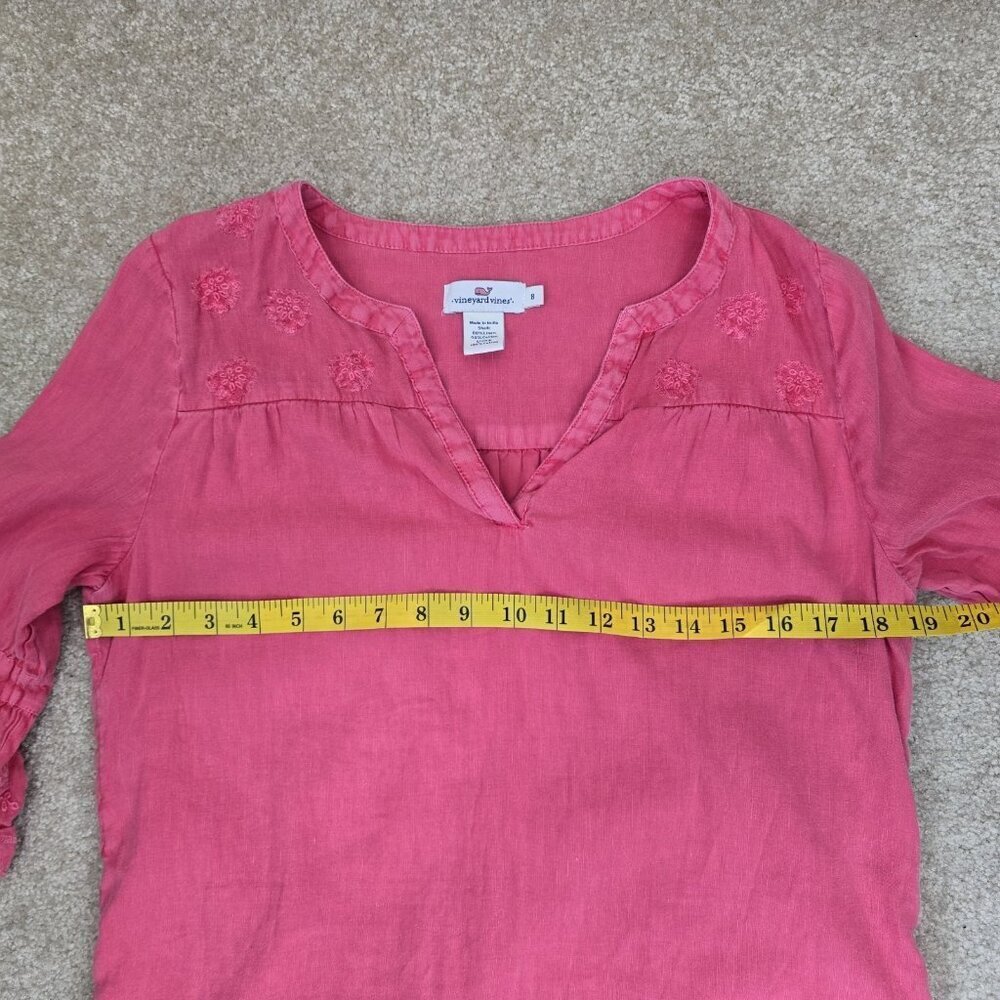 Vineyard Vines Dyed Pink Embroidered Flutter Sleeve Linen Blend Lined Dress Sz 8 - Picture 6 of 7